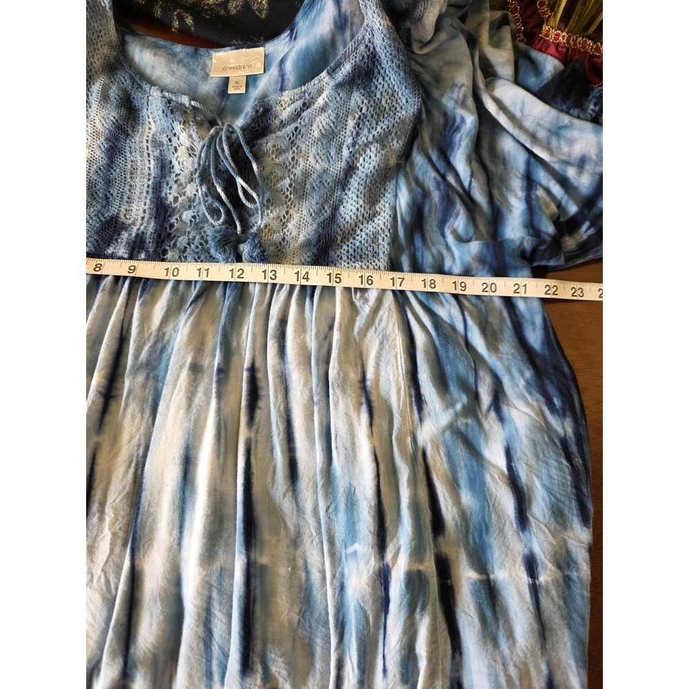 GUC Dressbarn Blouse Womens XL Blue Tie Dye Babydoll Crochet Hippie Whimsigoth - Picture 7 of 8